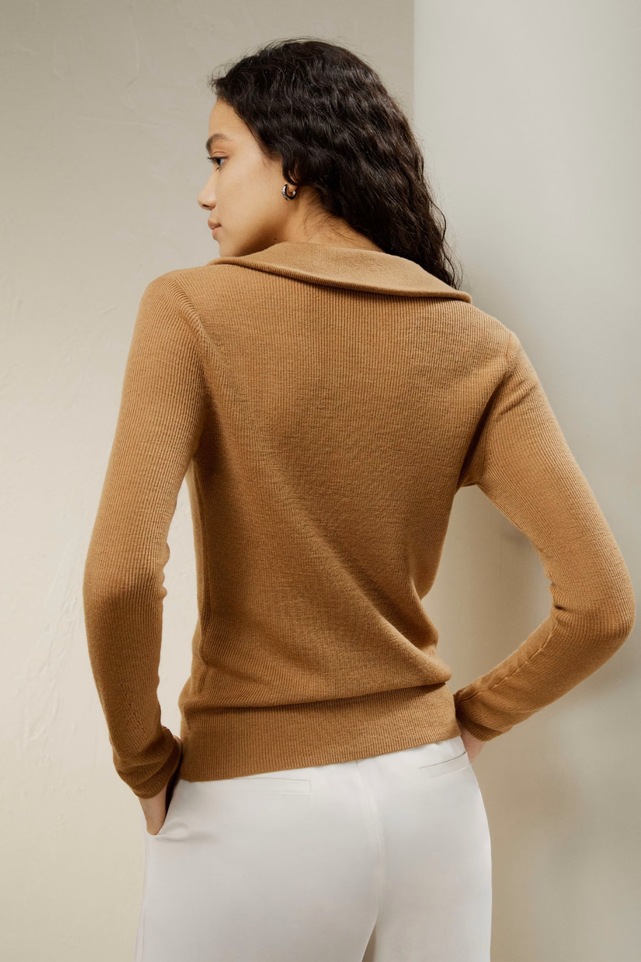 Pull en laine mérinos ultra-fin Gaia à col zip demi