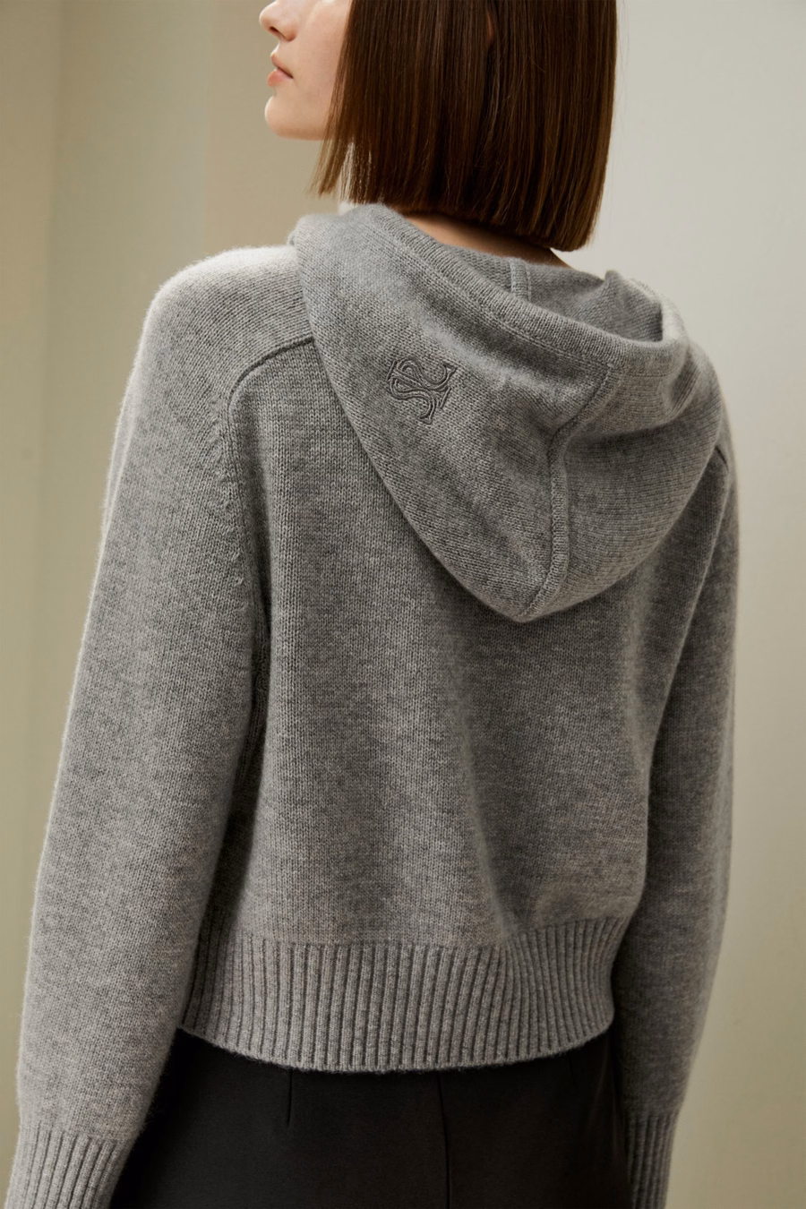 Hoodie Court en Laine Cashmere à Fermeture Éclair