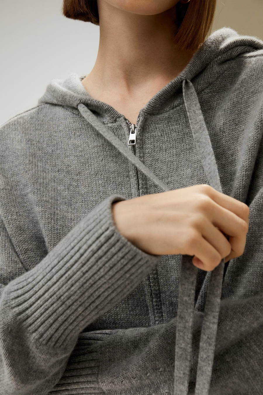 Hoodie Court en Laine Cashmere à Fermeture Éclair