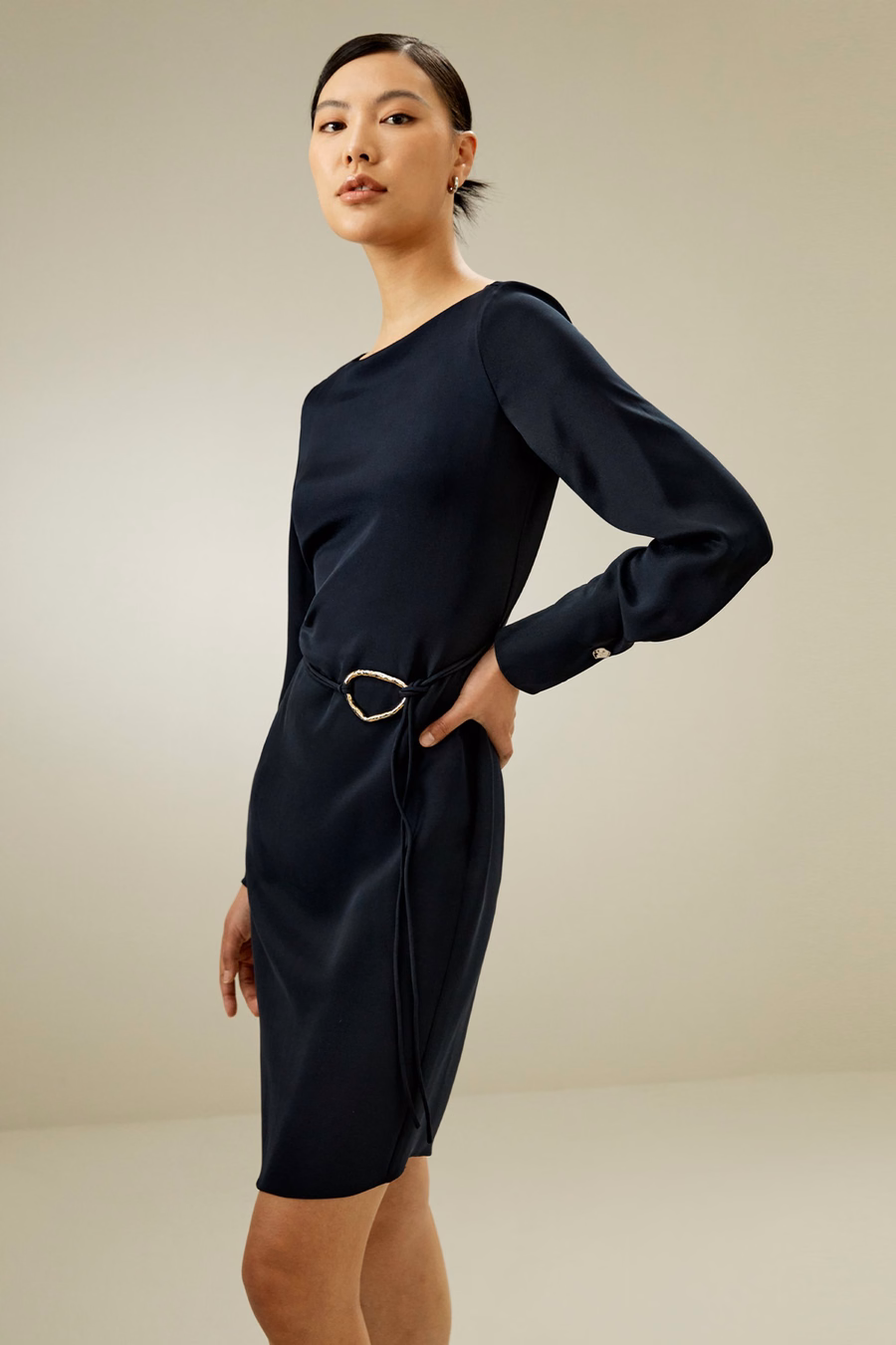 Robe Midi à Encolure Bateau avec Ceinture