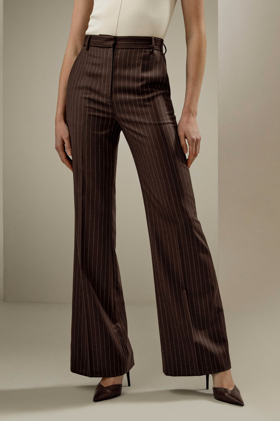 Pantalons droit taille haute à rayures