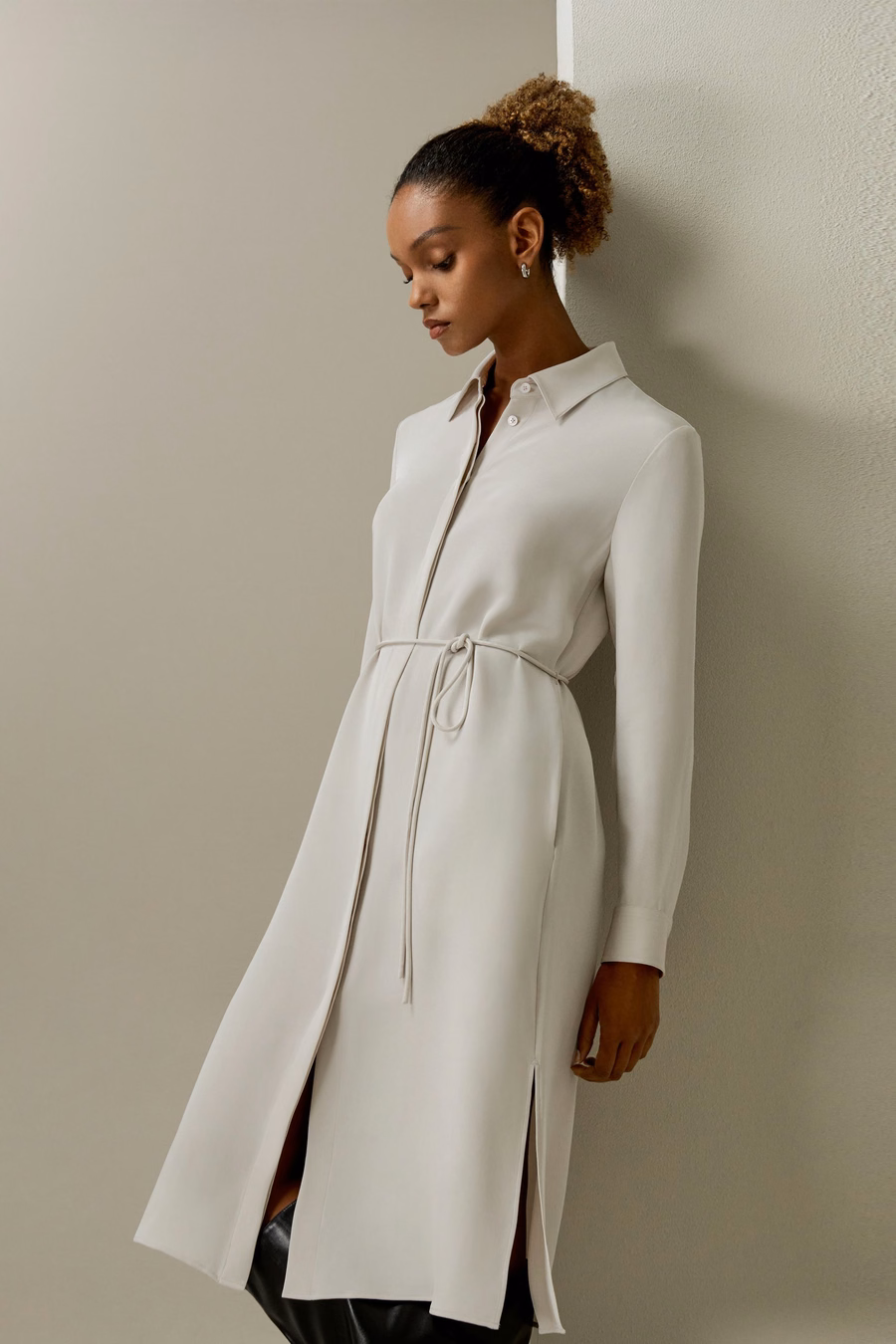 Robe drapée unie à nœud en corde