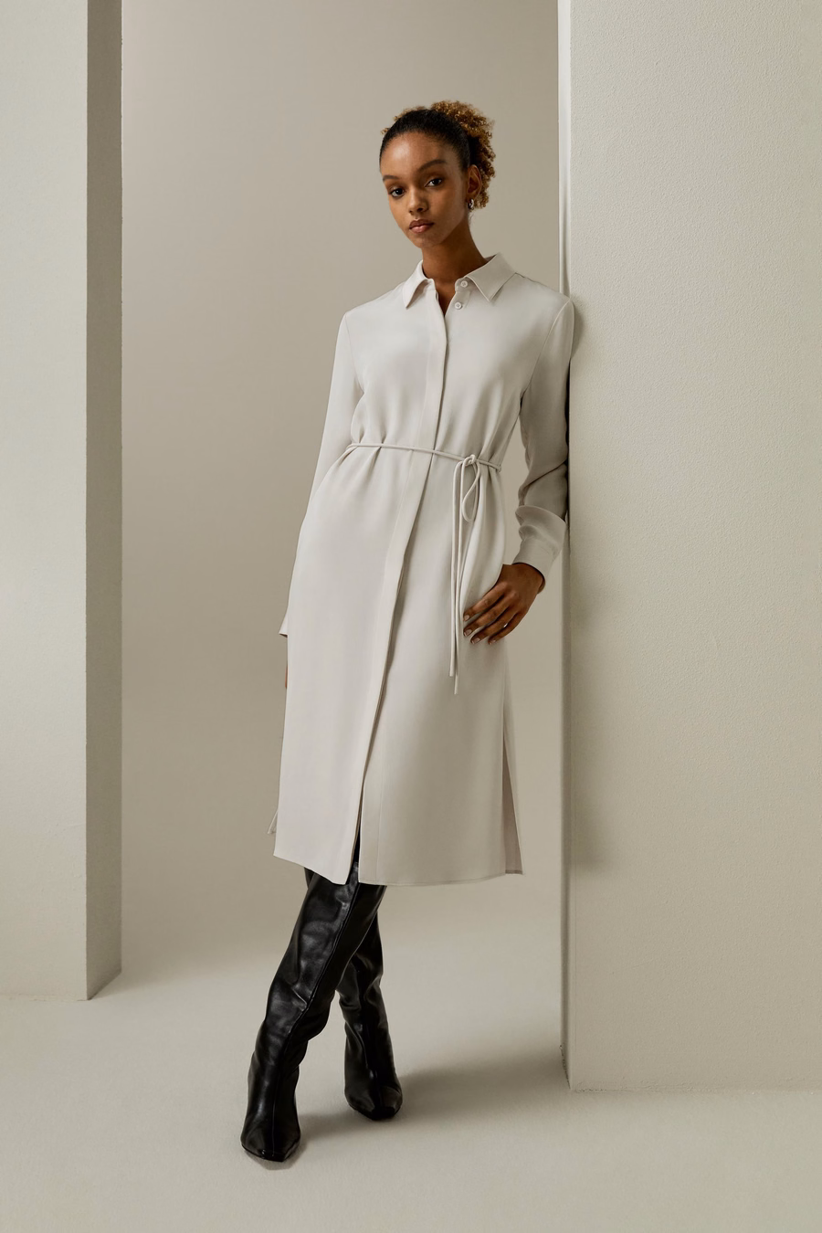 Robe drapée unie à nœud en corde