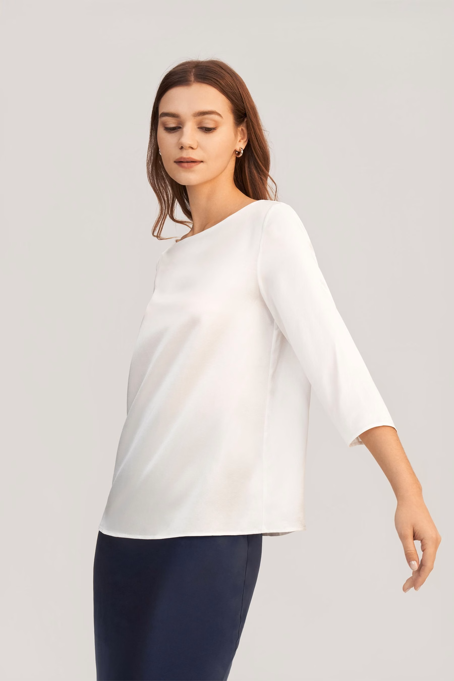 Blouse en soie à col bateau à manches 3/4