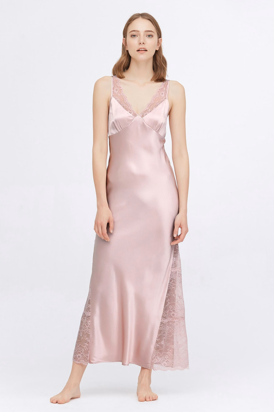 Chemise de Nuit En Soie Lacey Longue