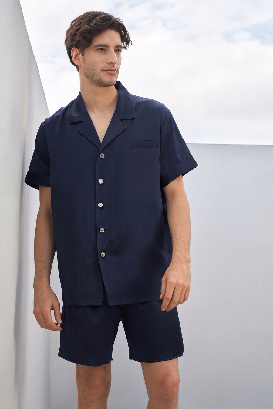 Ensemble classique de pyjama court en soie
