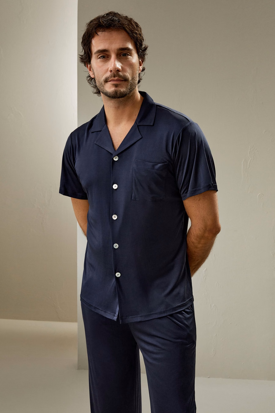 Ensemble de pyjama en soie tricotée à manches courtes pour hommes