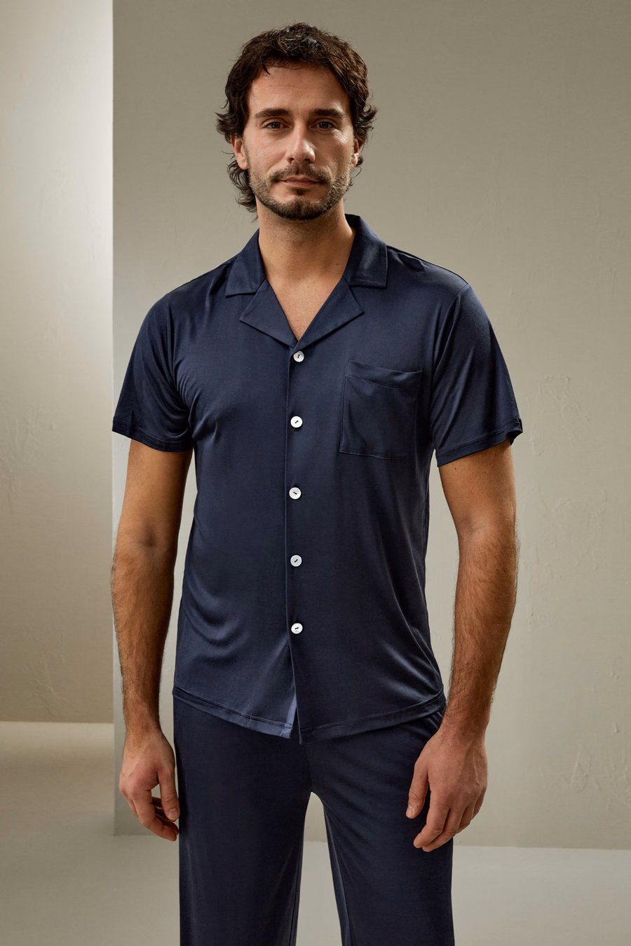 Ensemble de pyjama en soie tricotée à manches courtes pour hommes