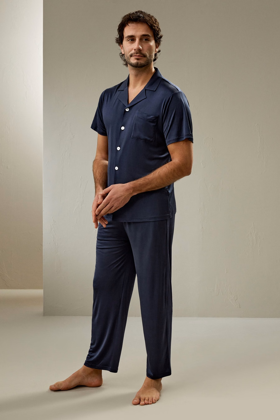 Ensemble de pyjama en soie tricotée à manches courtes pour hommes