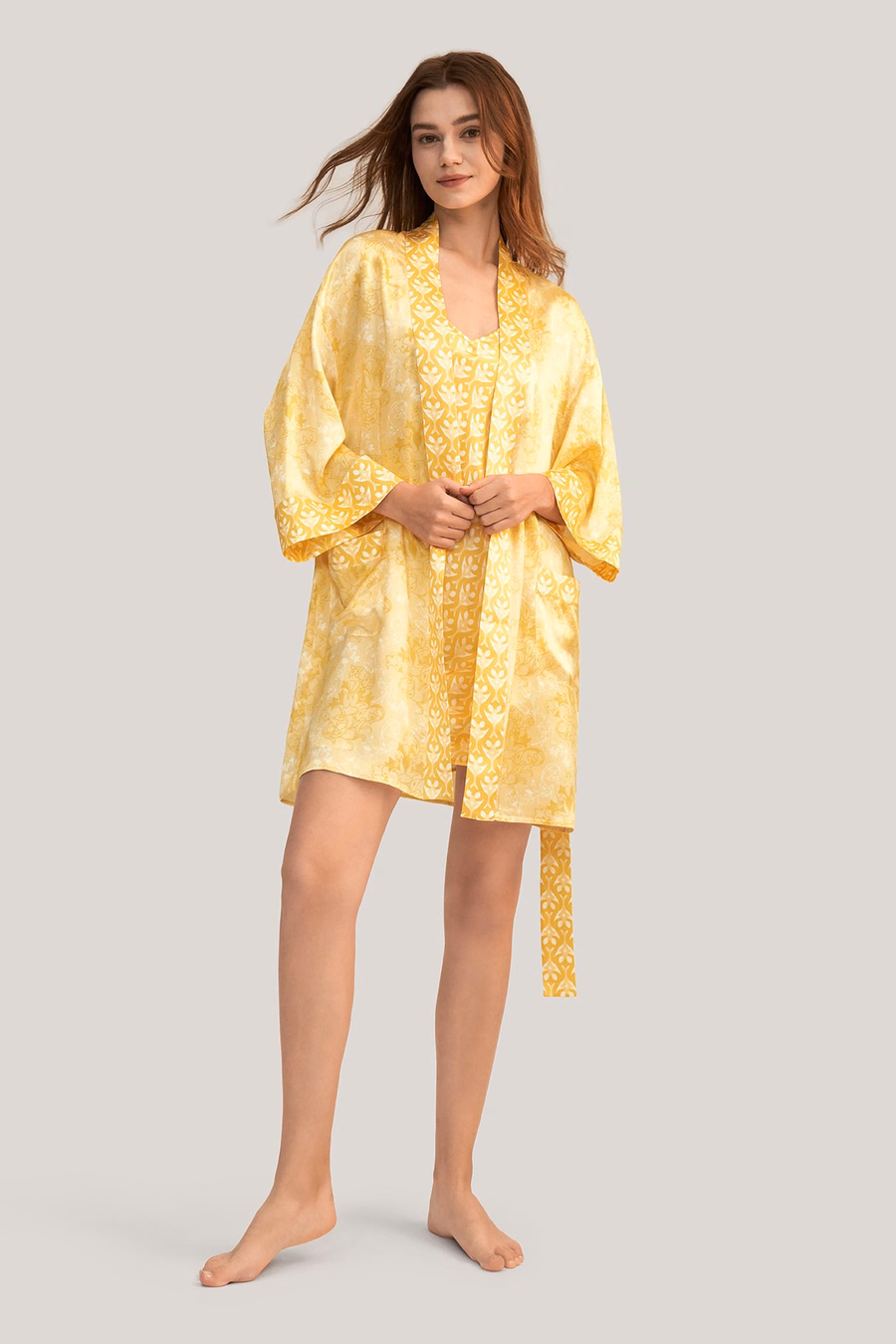 Robe kimono en soie Golden Lily
