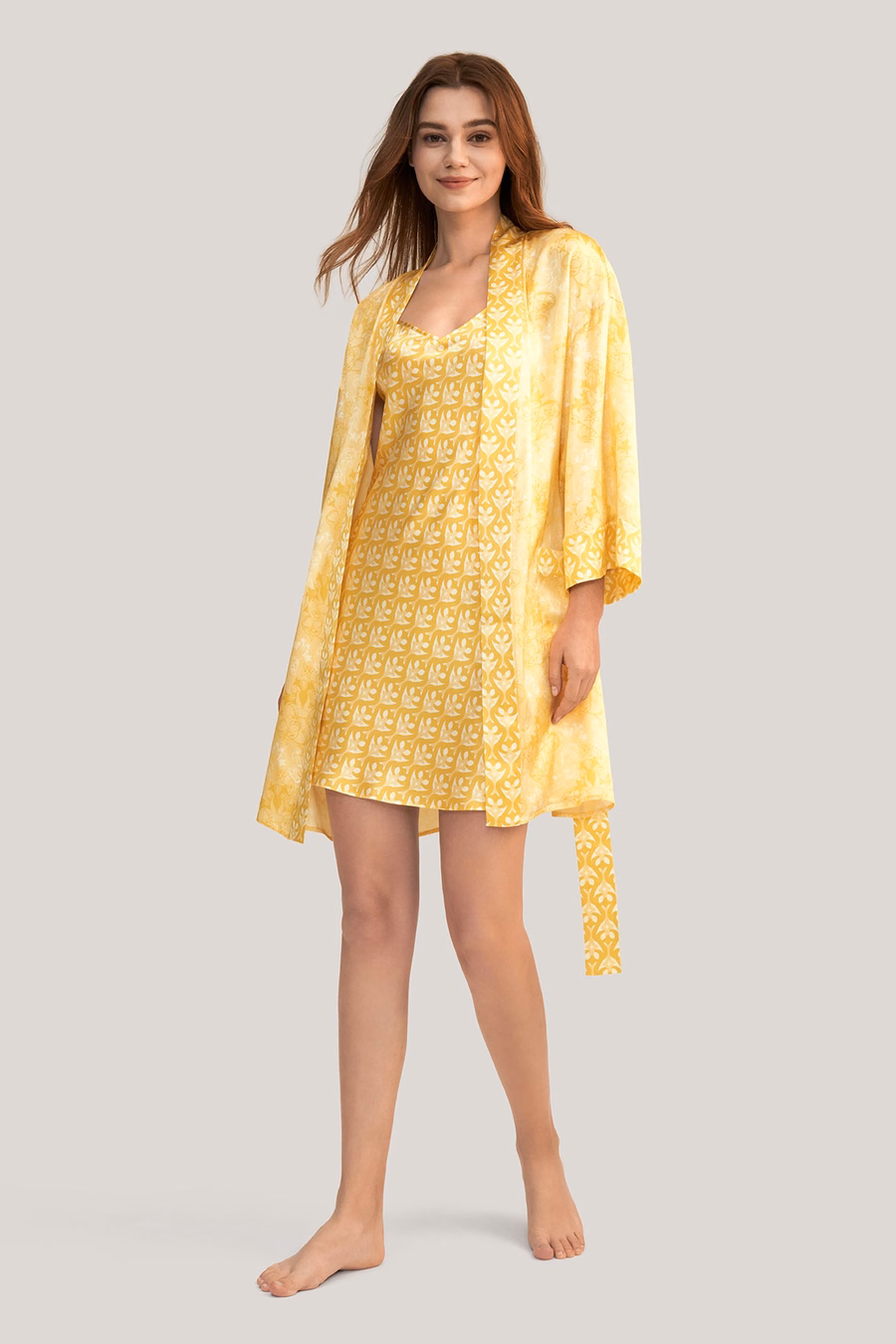 Robe kimono en soie Golden Lily
