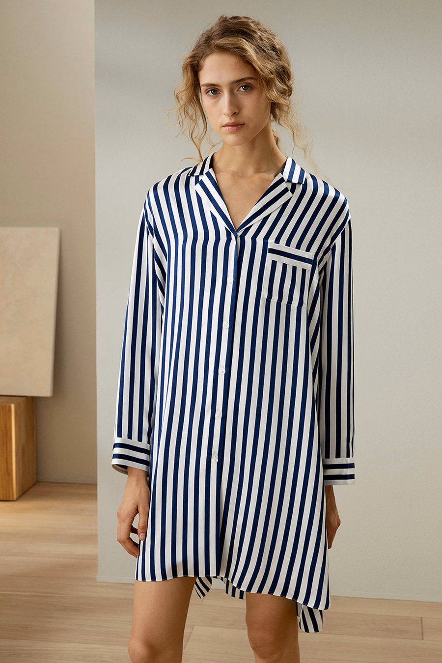 Chemise de Nuit Rayée Boutonnée Amalfi