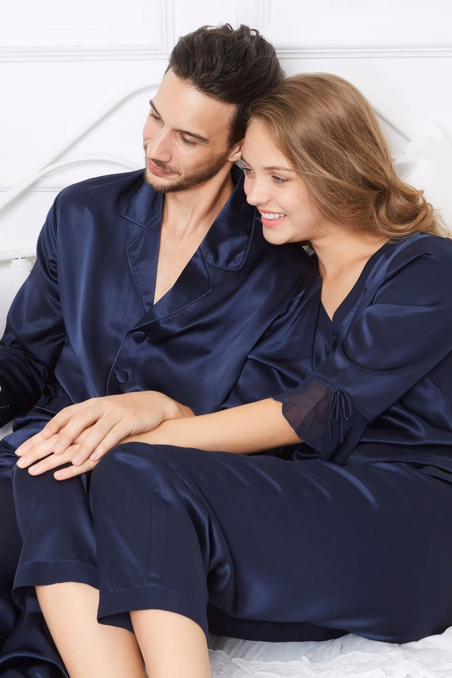 Ensemble de pyjama en soie Blue Reverie Couple
