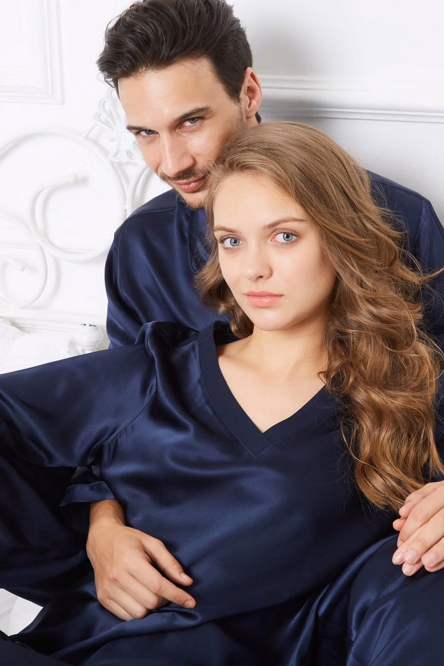 Ensemble de pyjama en soie Blue Reverie Couple