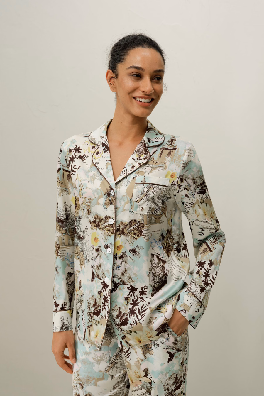 Ensemble de pyjama en soie classique pour le zodiaque Verseau