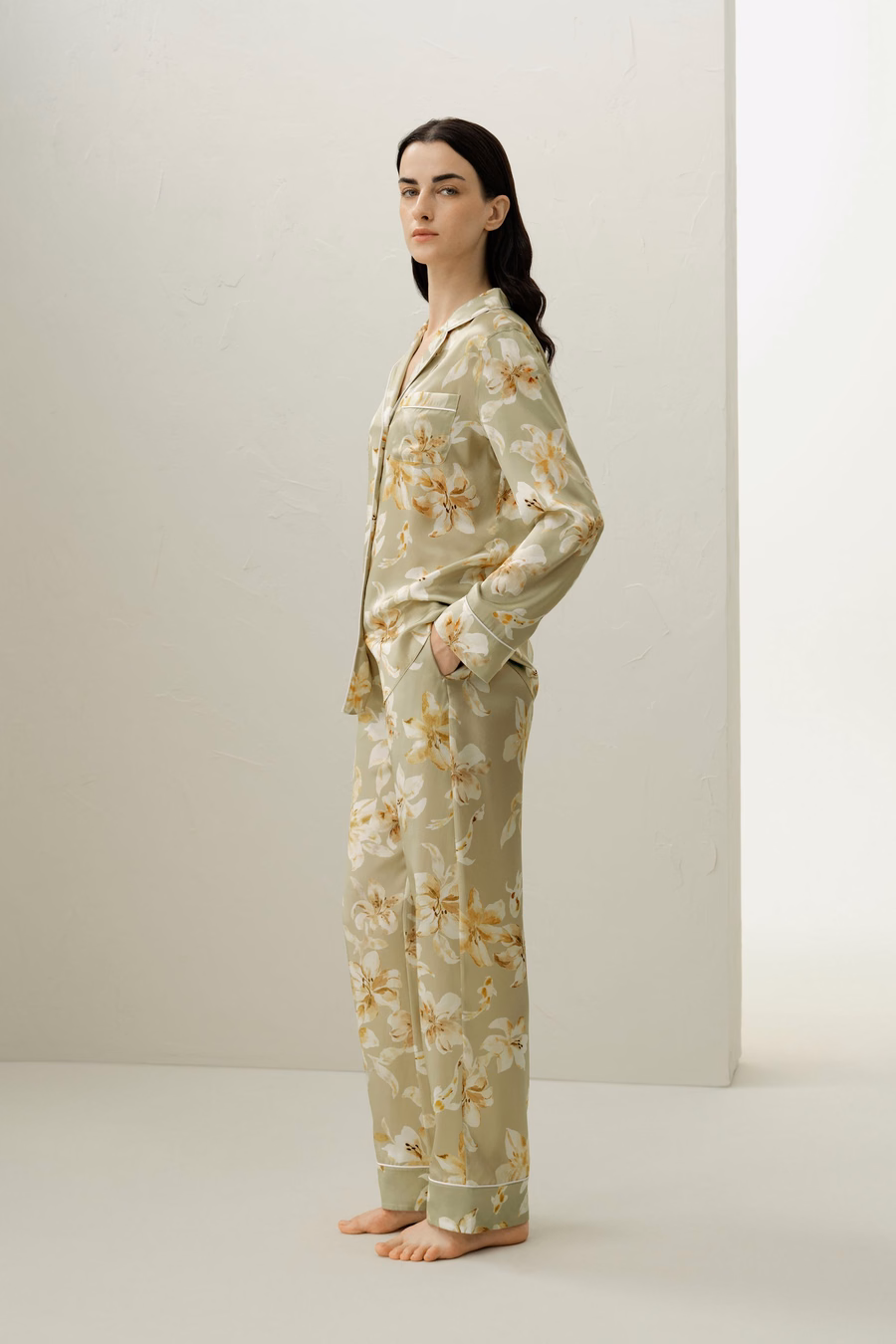 Ensemble de pyjama en soie classique pour le zodiaque Poissons