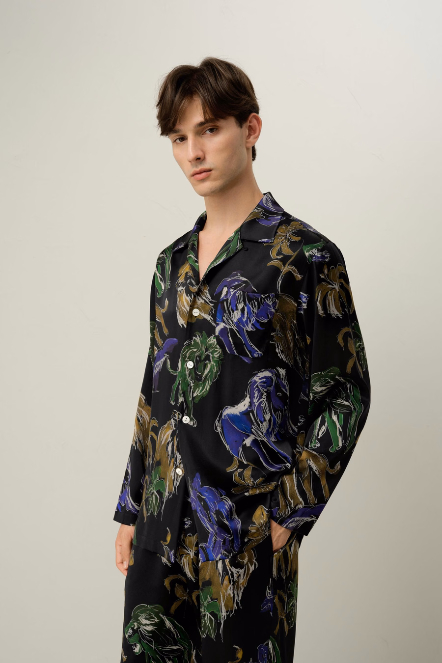 Ensemble de Pyjama en Soie pour Hommes Lion