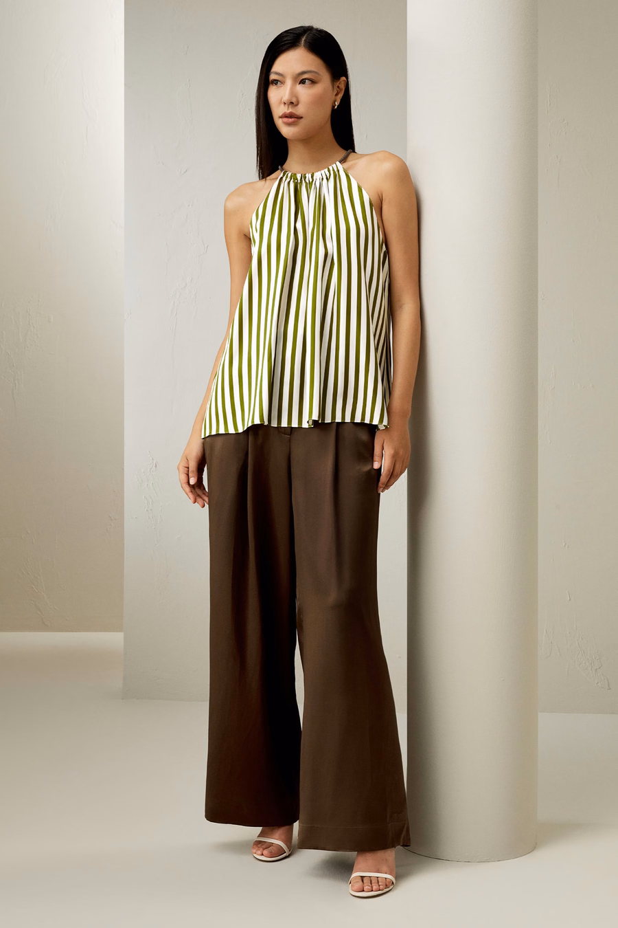 Top en soie twill à encolure halter