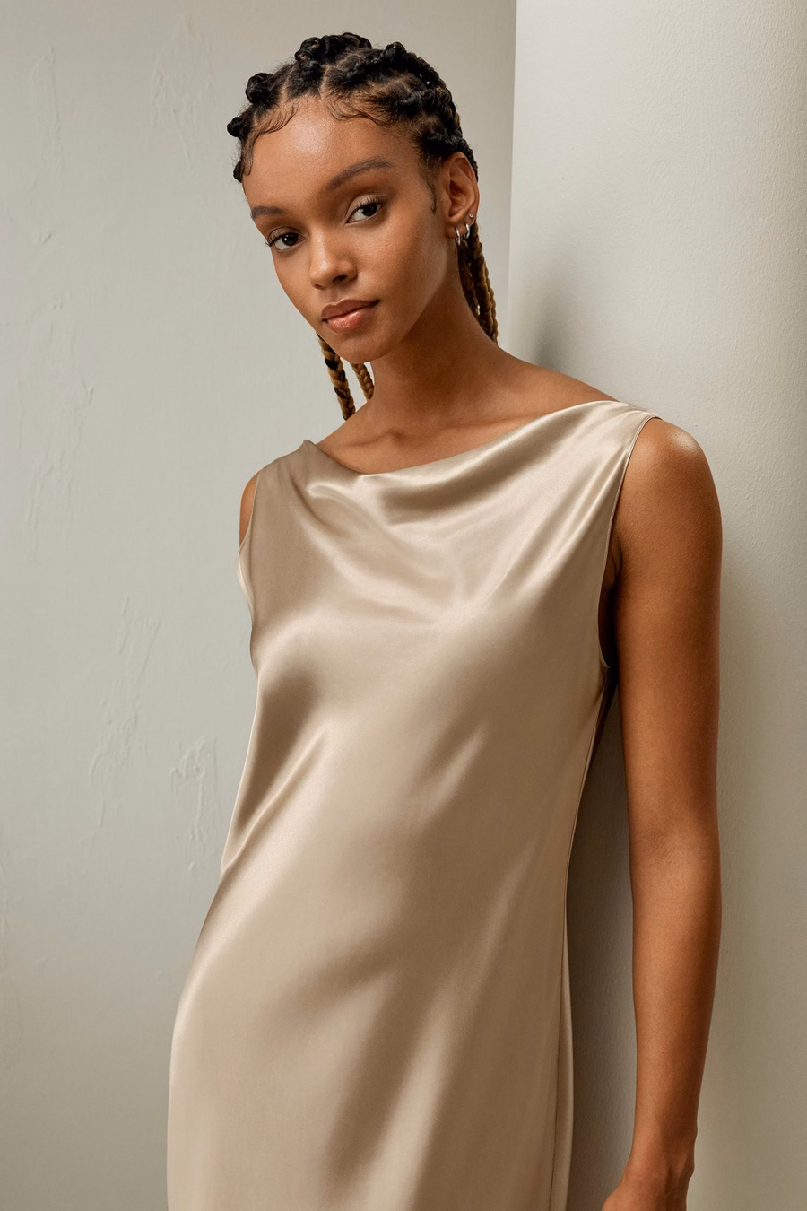 Robe Midi en Soie Watershine avec Col Bateau