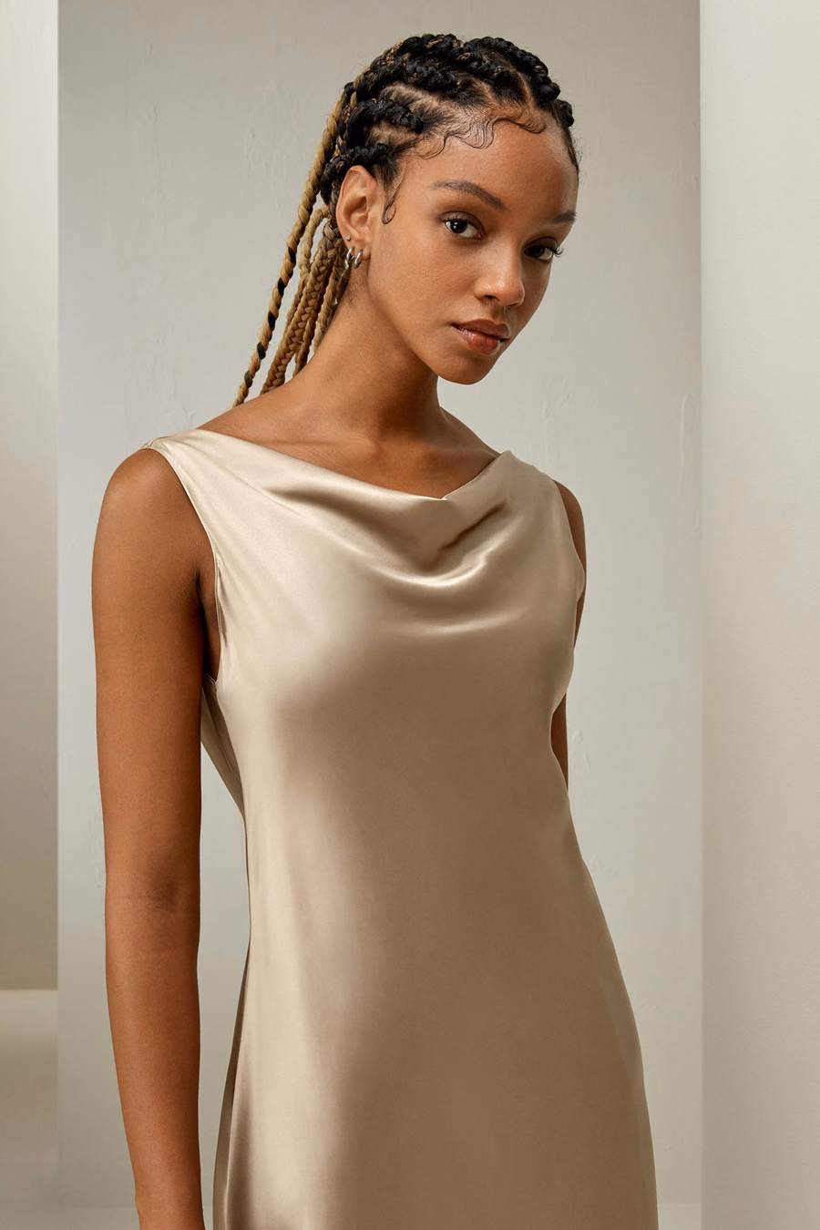 Robe Midi en Soie Watershine avec Col Bateau