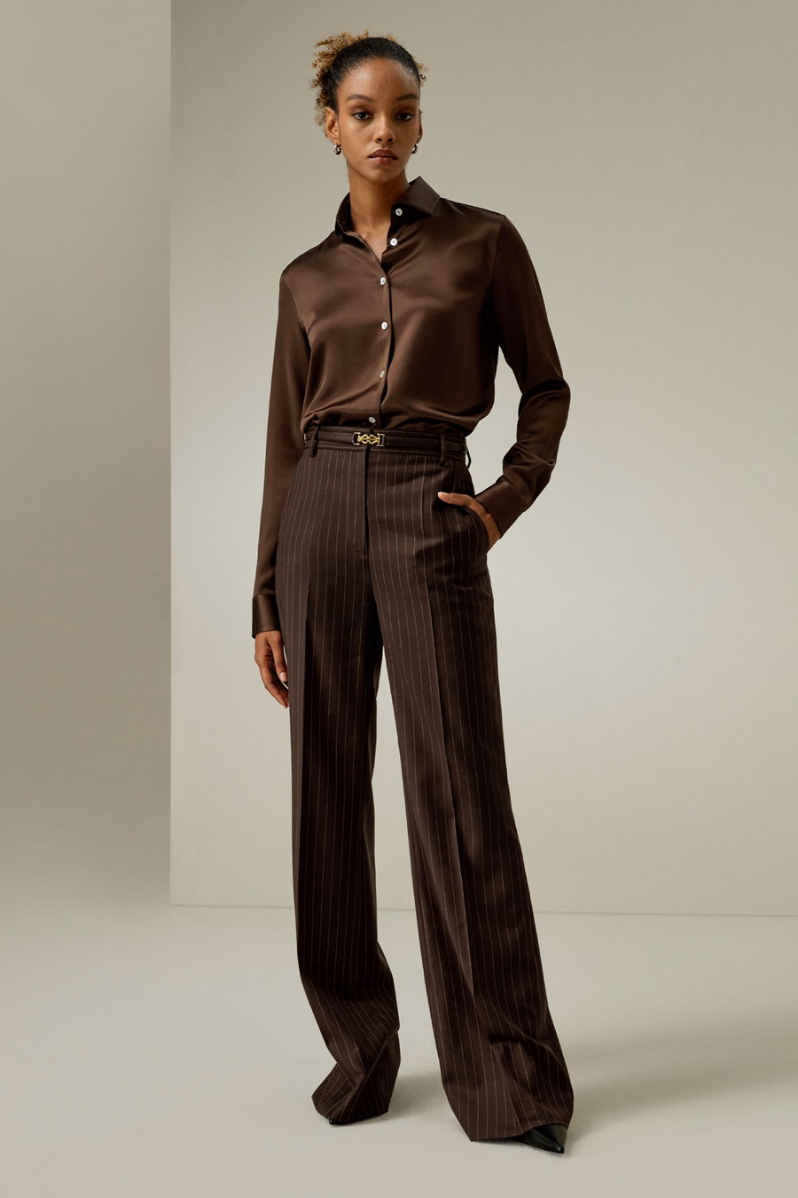 Pantalons droit taille haute à rayures