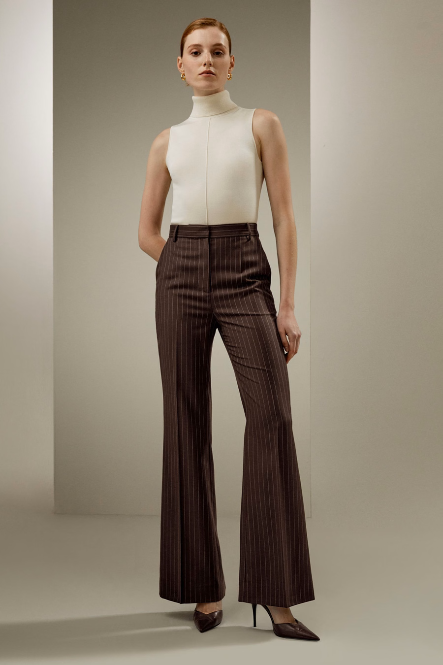 Pantalons droit taille haute à rayures