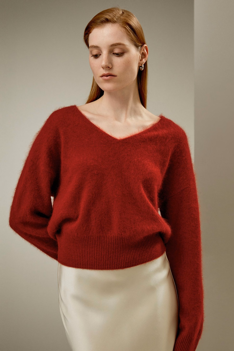 Pull en cachemire à col en V brossé