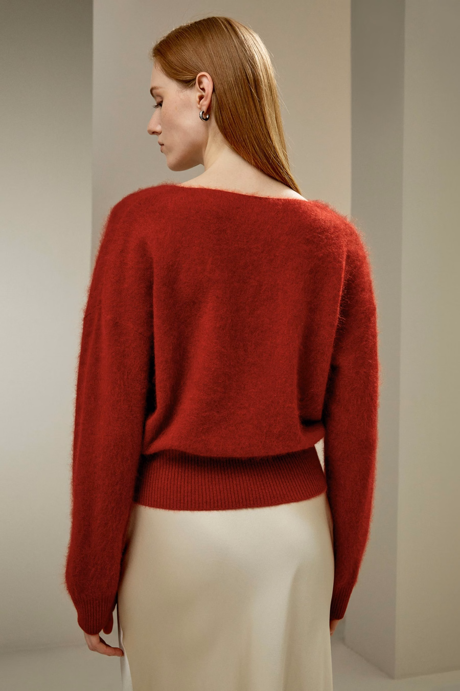 Pull en cachemire à col en V brossé