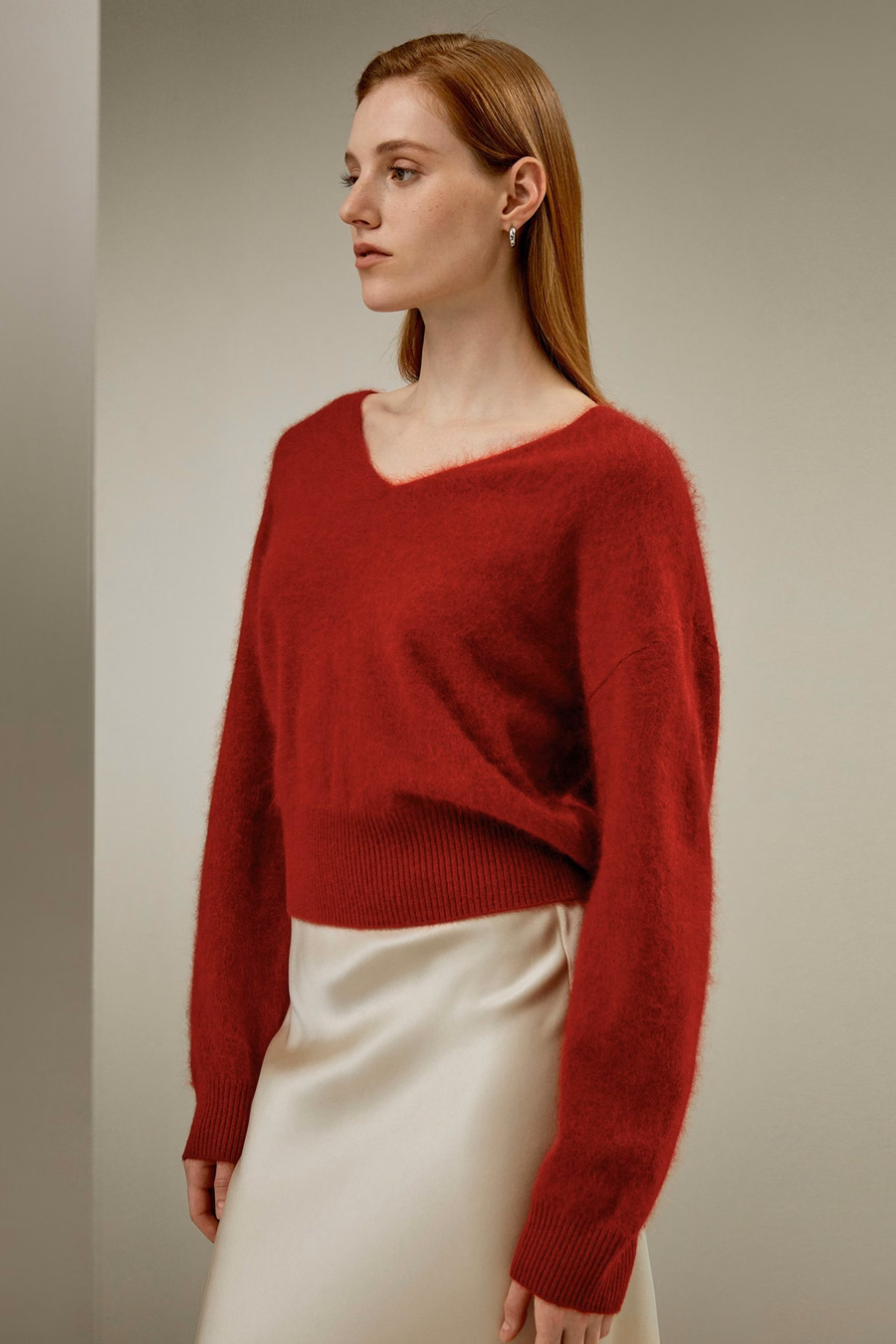 Pull en cachemire à col en V brossé