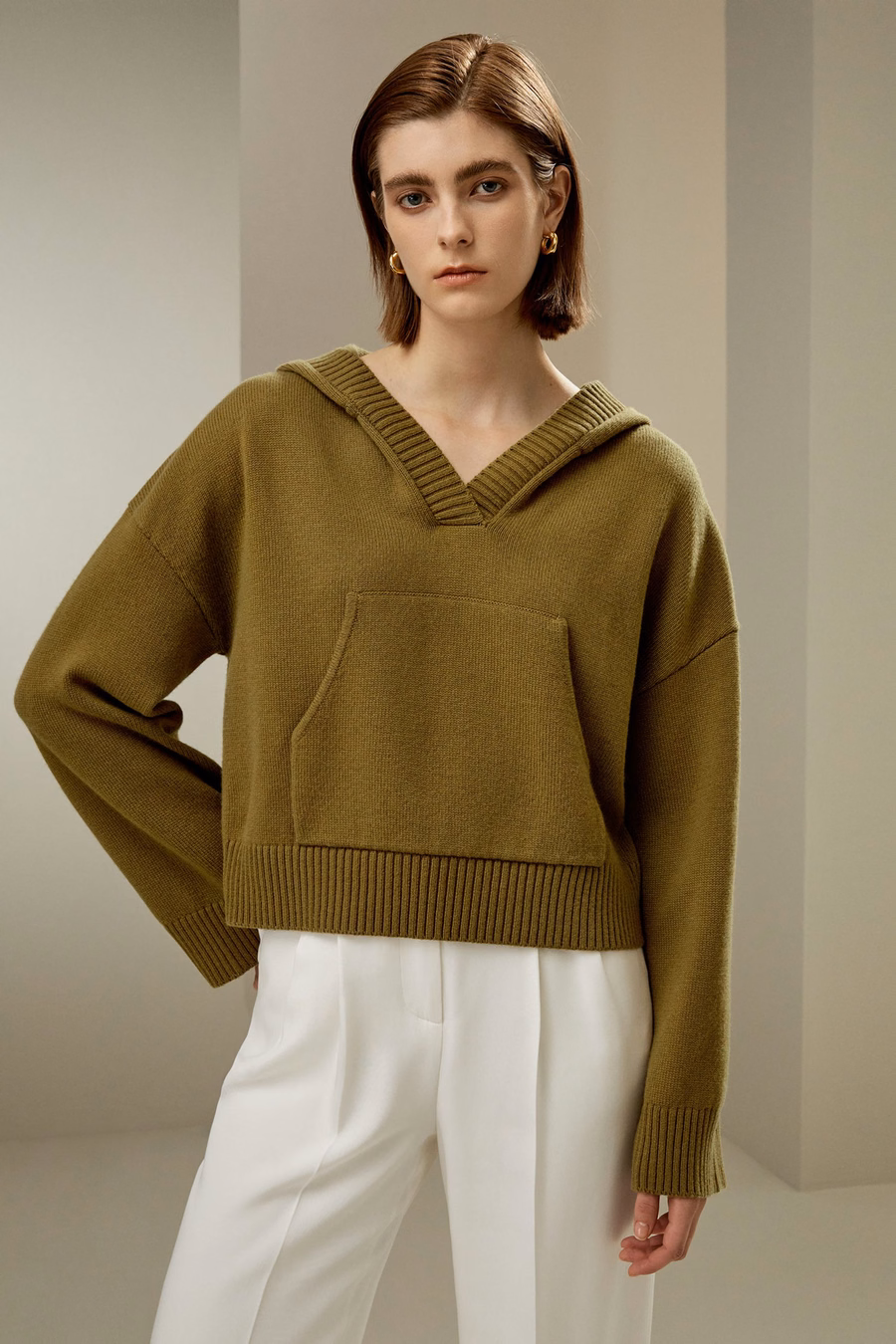 Hoodie cropped en mélange de laine et cachemire