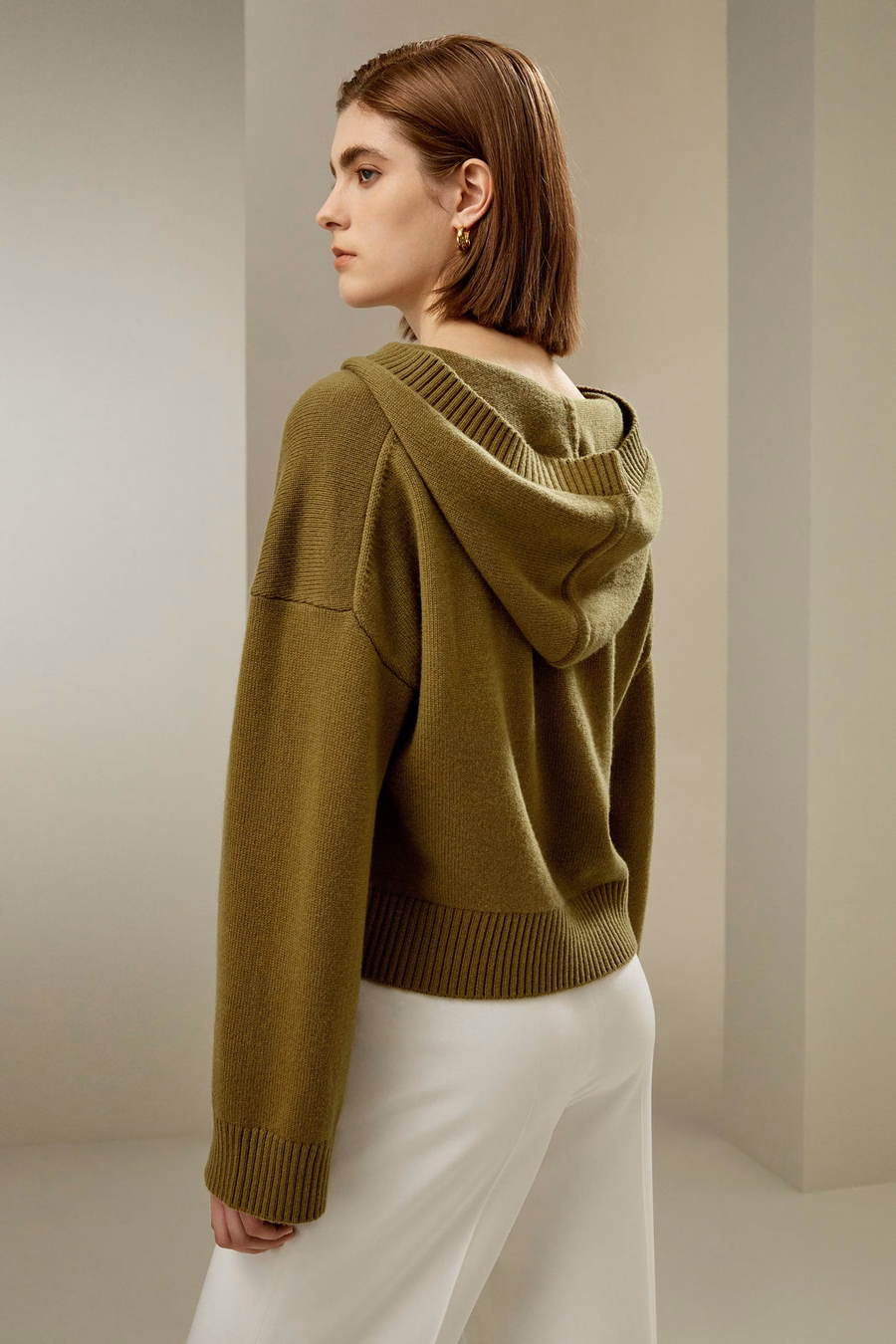 Hoodie cropped en mélange de laine et cachemire