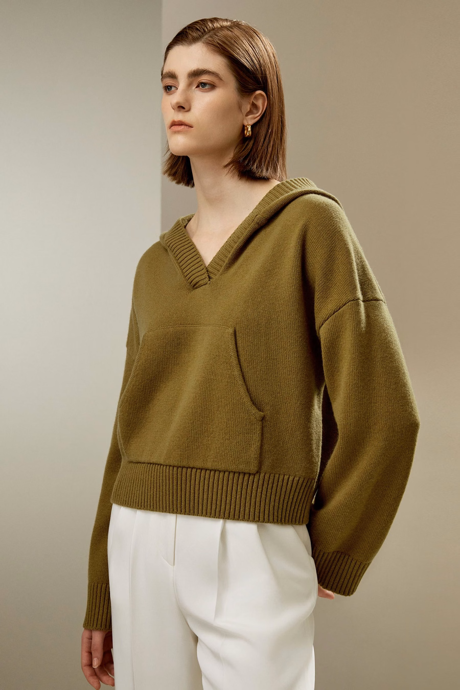 Hoodie cropped en mélange de laine et cachemire