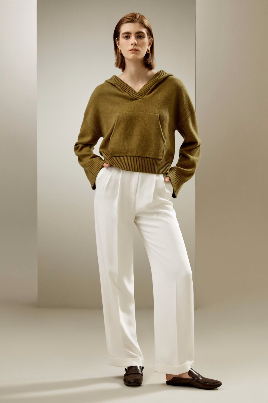 Hoodie cropped en mélange de laine et cachemire