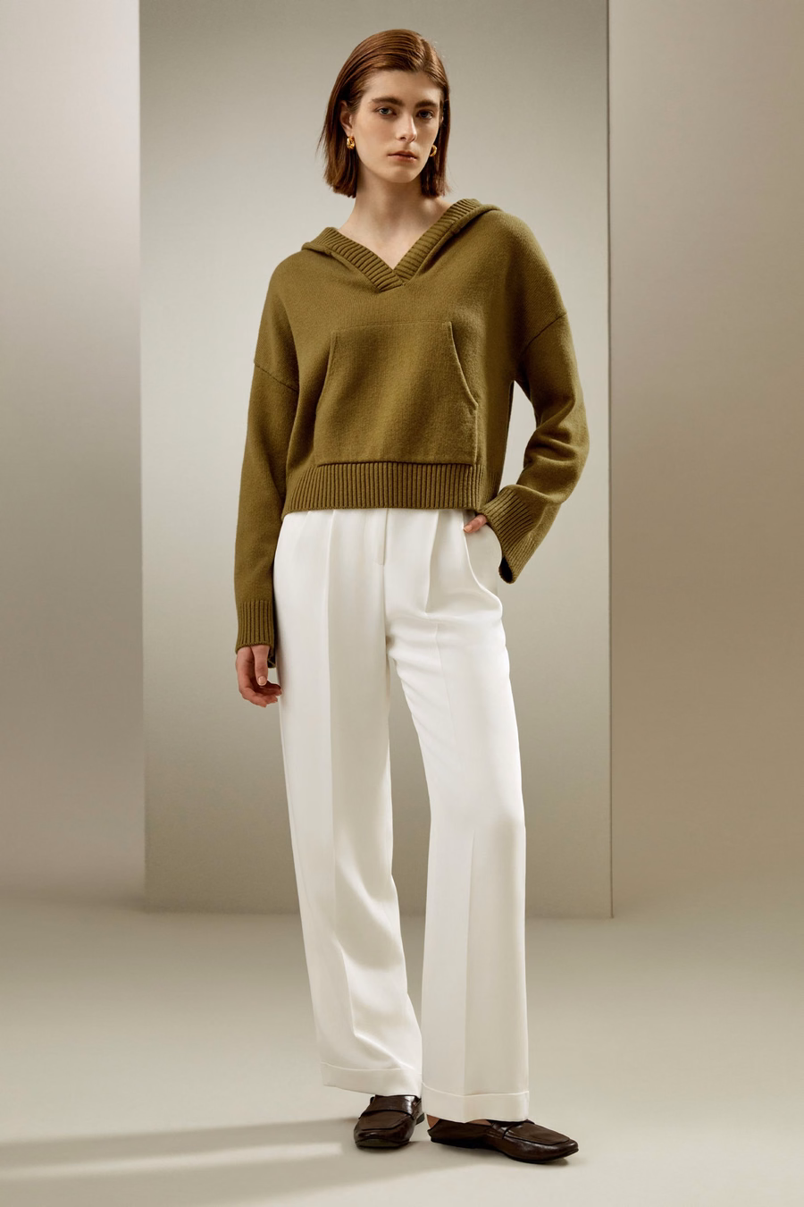 Hoodie cropped en mélange de laine et cachemire