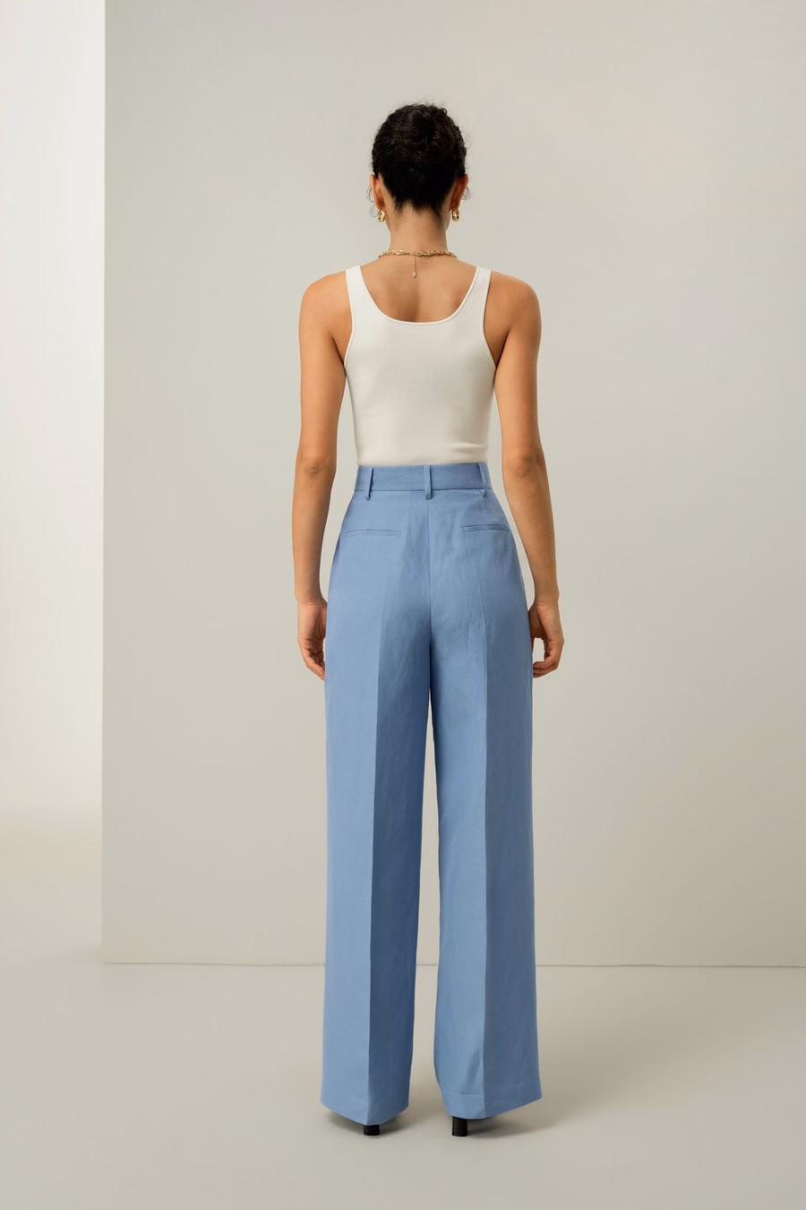 Pantalon large en soie et lin