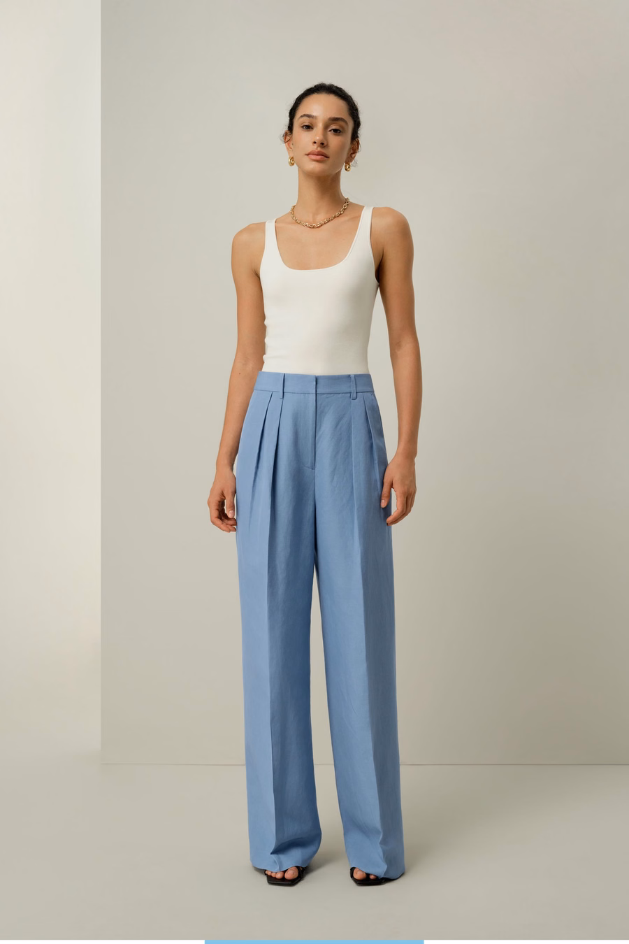 Pantalon large en soie et lin