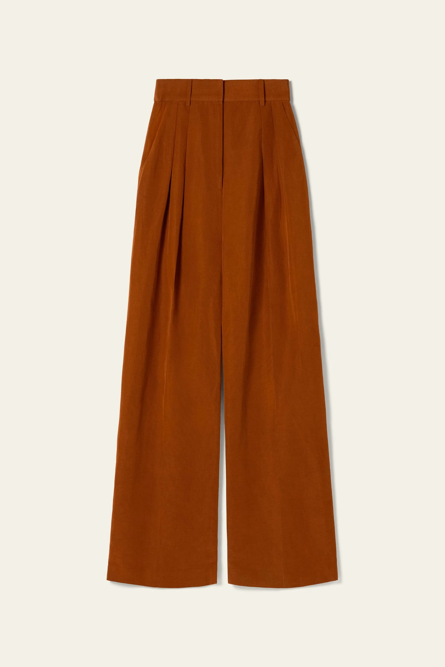 pantalon en soie et lin à plis frontaux
