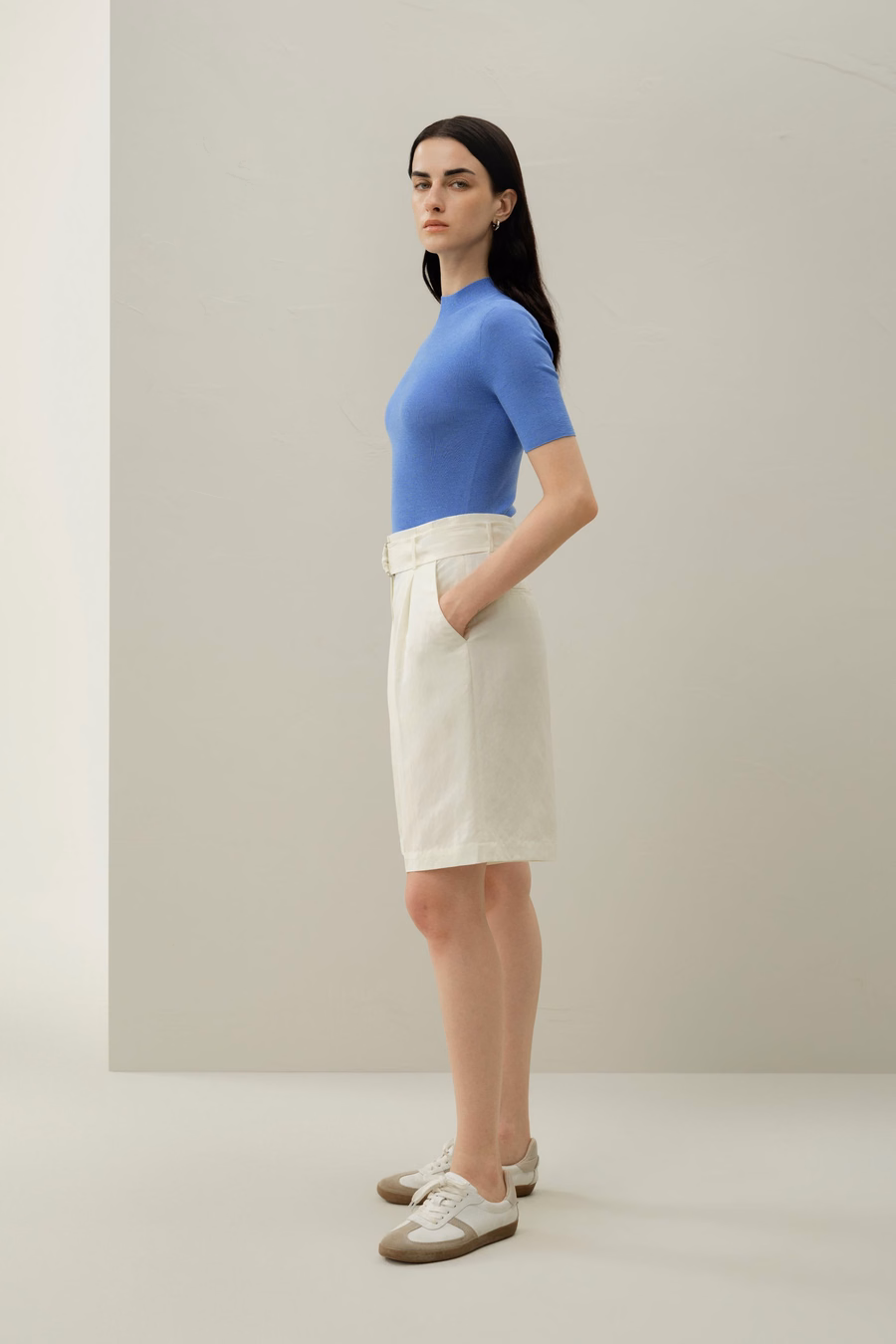 Top tricot slim-fit en soie-coton sans couture