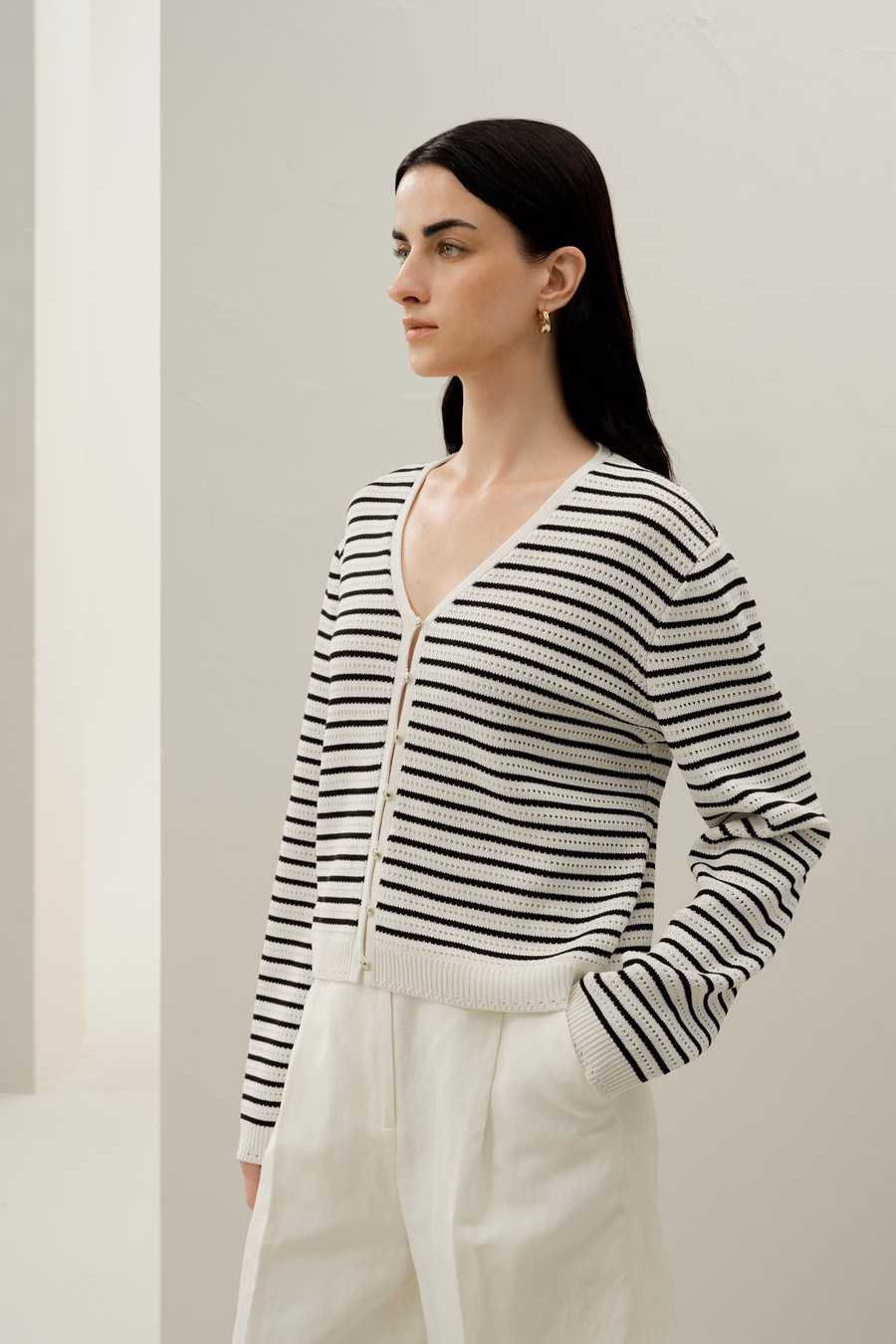 Toscana Cardigan à Rayures Pointelle