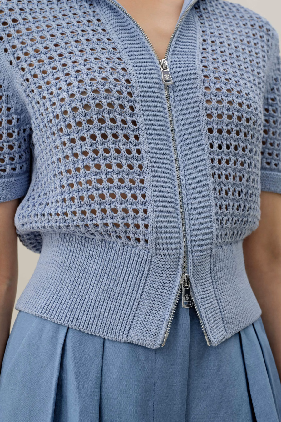 Cardigan à double zip en tricot Toscana Pointelle