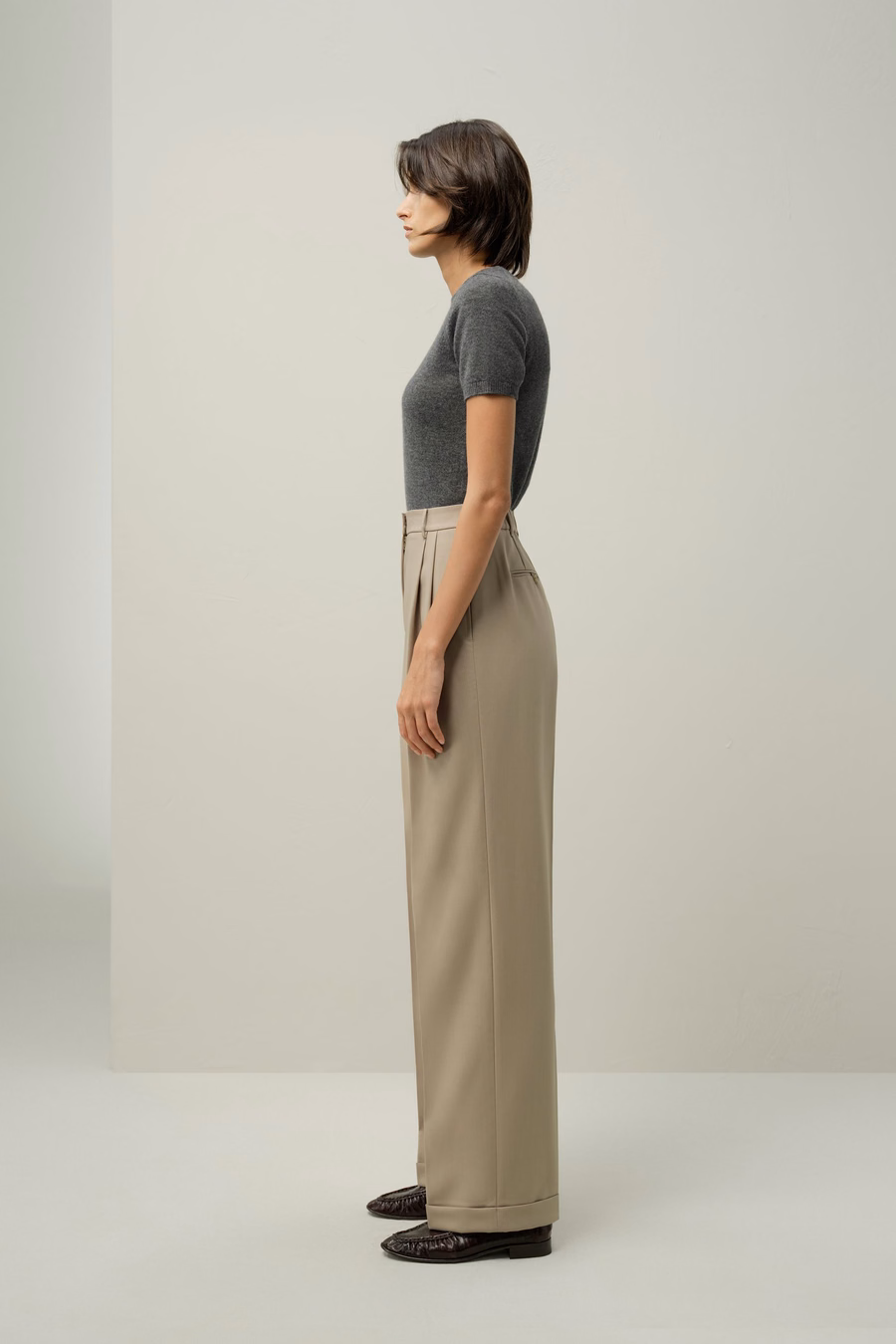 Pantalons Versatil en Soie-Laine à Jambes Droites