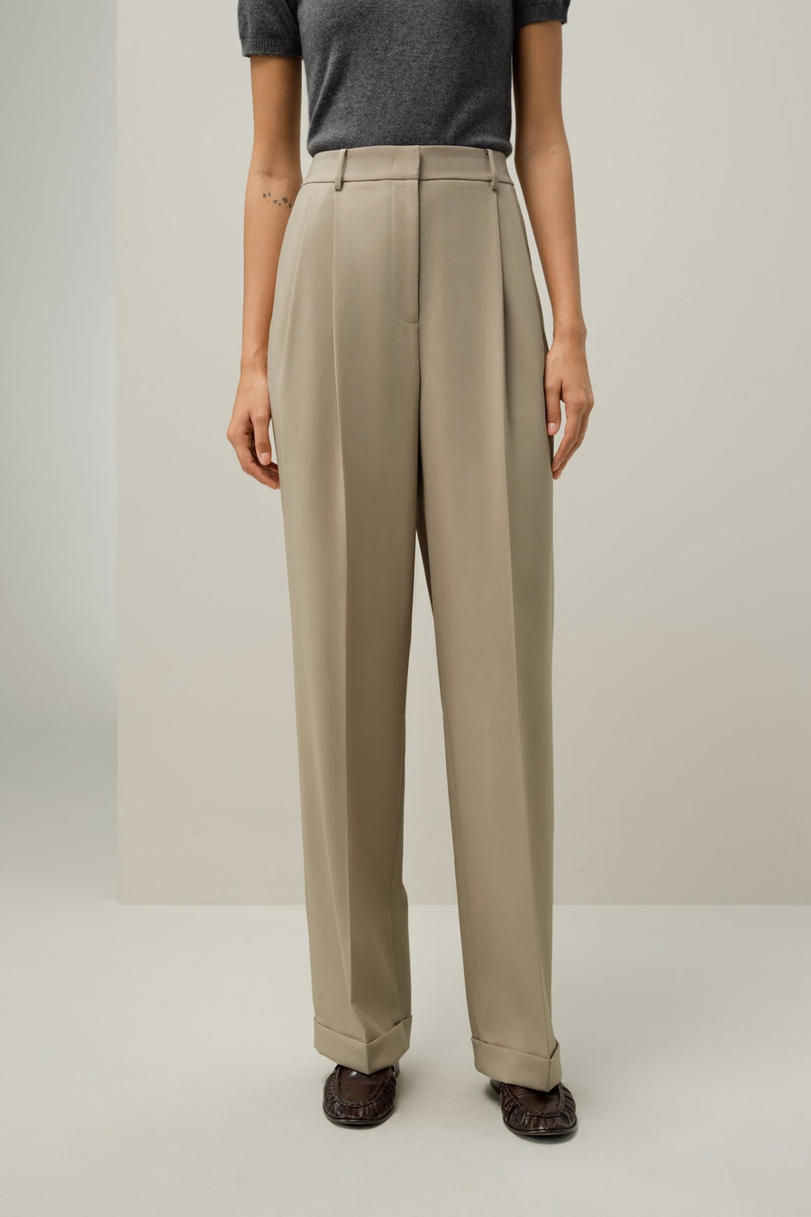 Pantalons Versatil en Soie-Laine à Jambes Droites