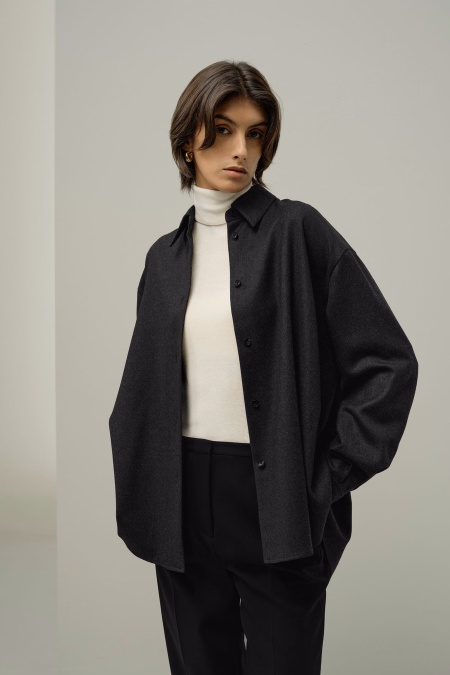 Chemise chaude en soie et laine surdimensionnée