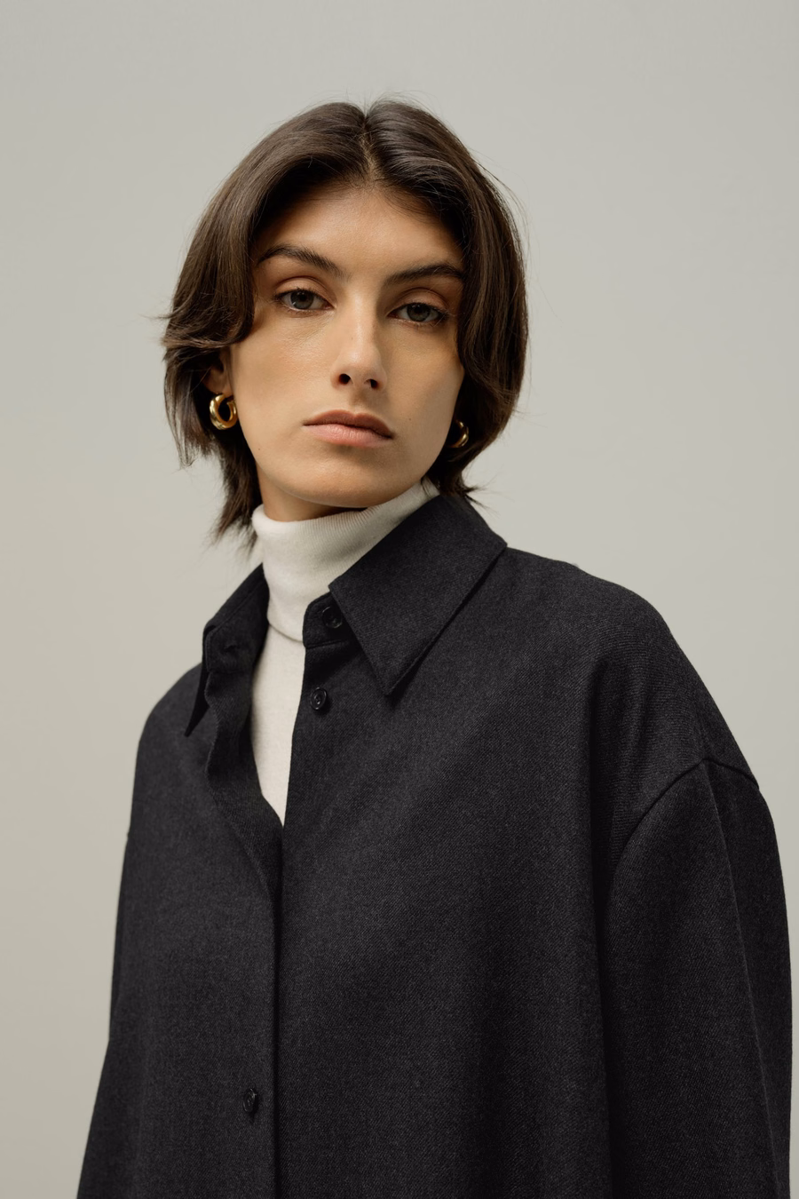 Chemise chaude en soie et laine surdimensionnée