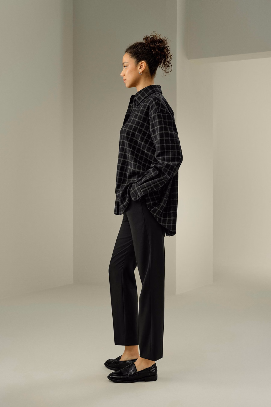 Chemise à motif fenêtre en soie et laine