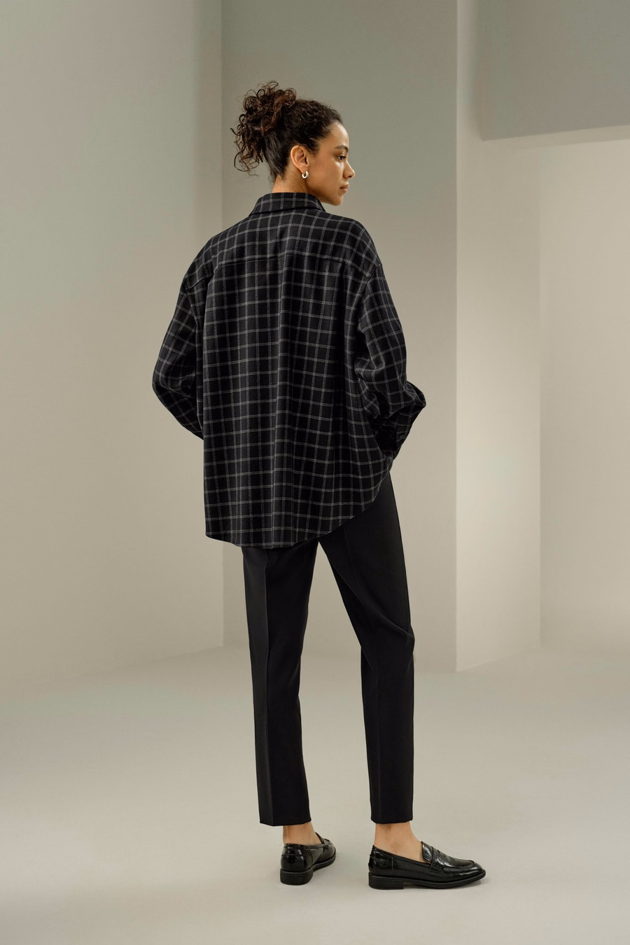 Chemise à motif fenêtre en soie et laine