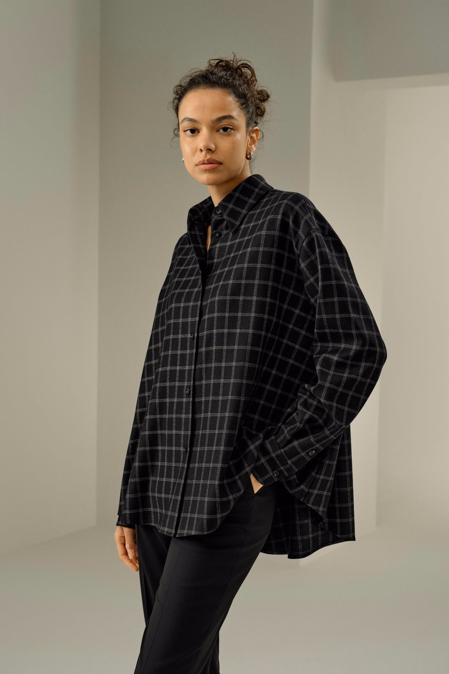 Chemise à motif fenêtre en soie et laine