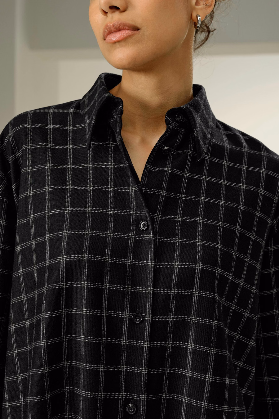 Chemise à motif fenêtre en soie et laine
