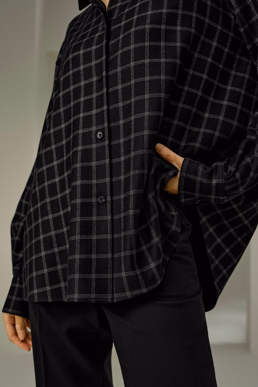 Chemise à motif fenêtre en soie et laine
