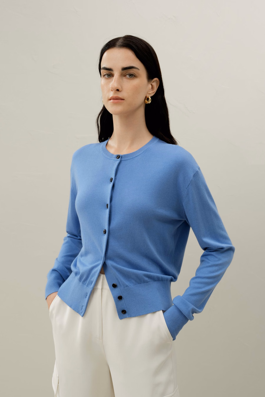 Cardigan en Soie et Cachemire Col Rond